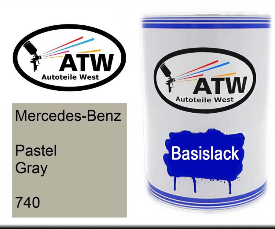 Mercedes-Benz, Pastel Gray, 740: 500ml Lackdose, von ATW Autoteile West.